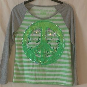 JUSTICE Long Sleeve Green Peace Sign Shirt